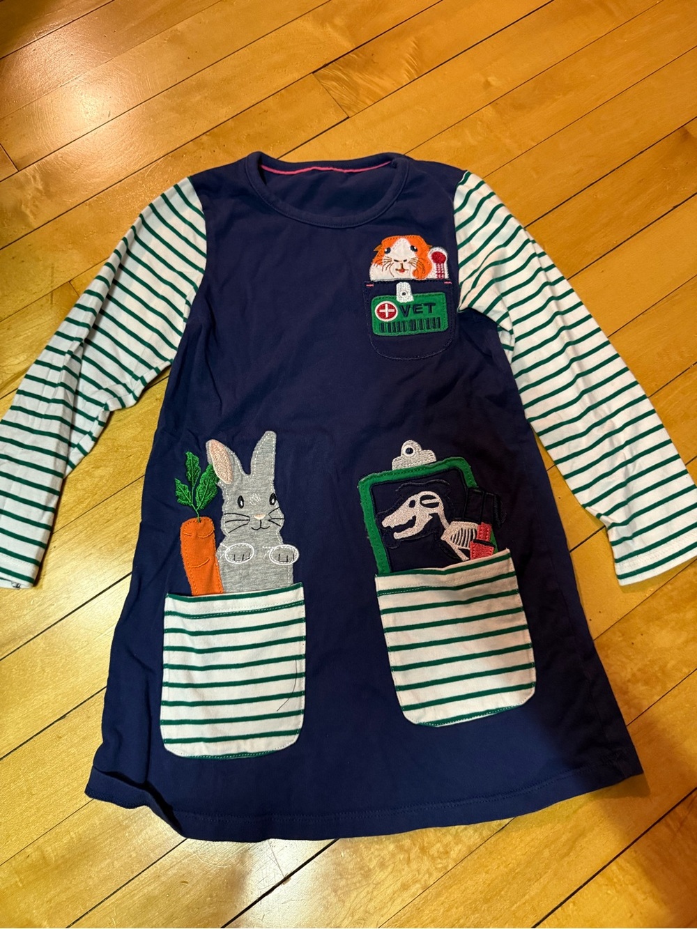 Navy Striped Sleeve Kids Vet Pocket Dress